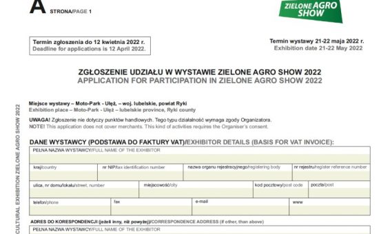 Application forms for Zielone AGRO SHOW 2022