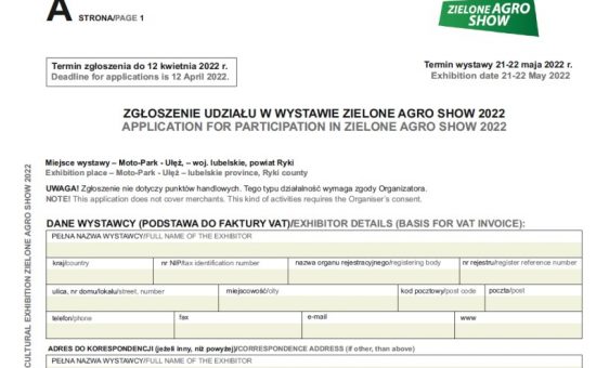 Formularze na wystawę Zielone AGRO SHOW 2022